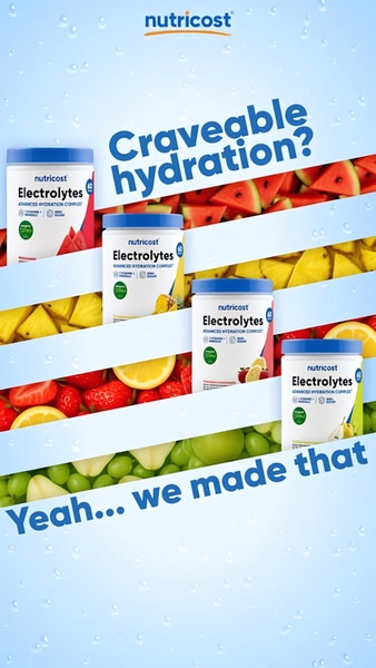 electrolyte powder, hydration supplement, electrolyte drink mix, sports nutrition, workout supplement, fitness drink, recovery powder, product launch, brand awareness, modern typography, fresh, energetic, blue, yellow, red